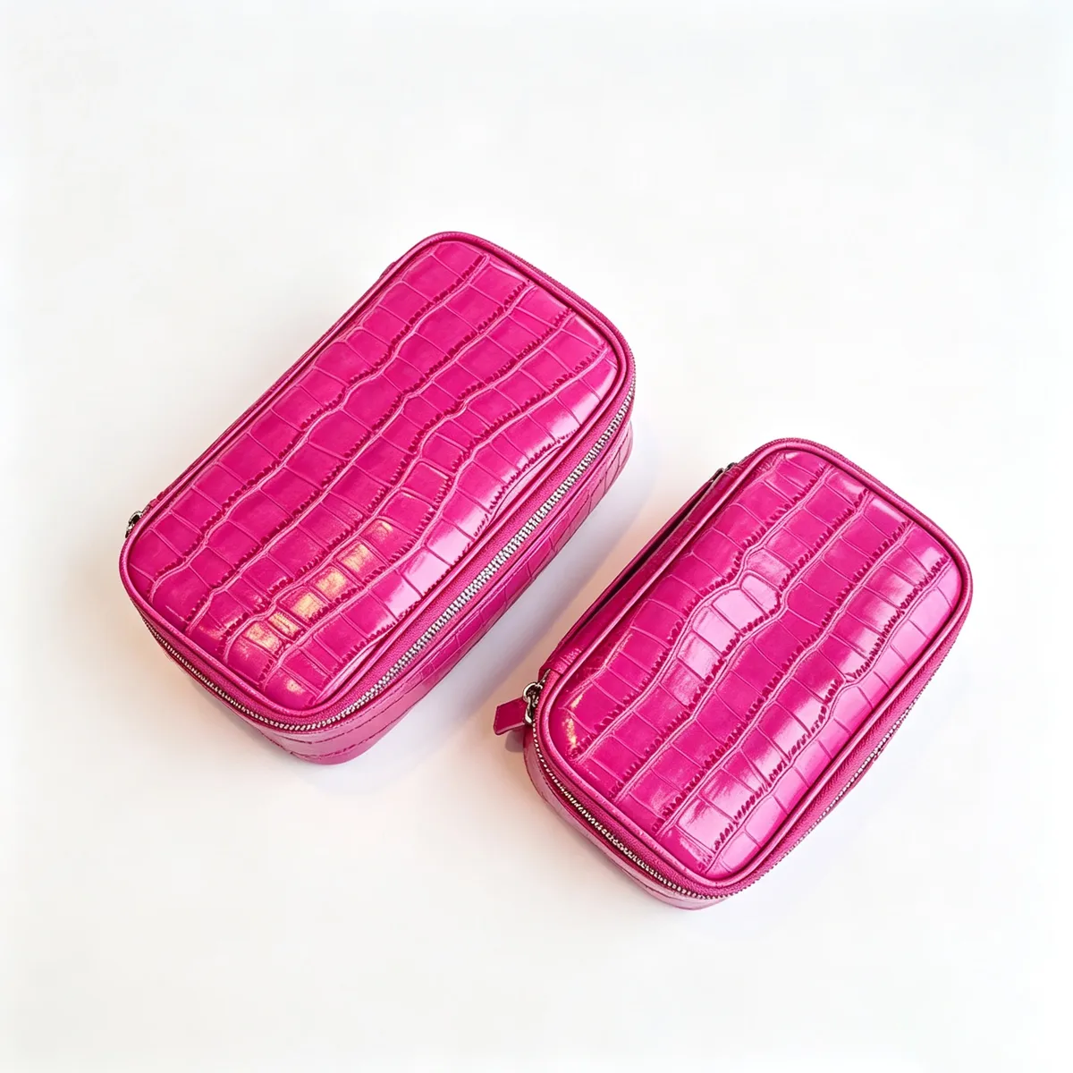 sac à cosmétiques en cuir de vachette à motif crocodile, rouge rose, luxe léger, en cuir véritable, pour femmes, portable, pour le voyage, trousse de toilette