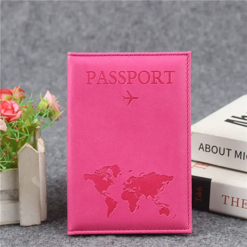 couverture de passeport en cuir pu pour hommes et femmes, étui de passeport de voyage avec carte du monde, organisateur-porte-carte de protection, couvertures de documents d'identité