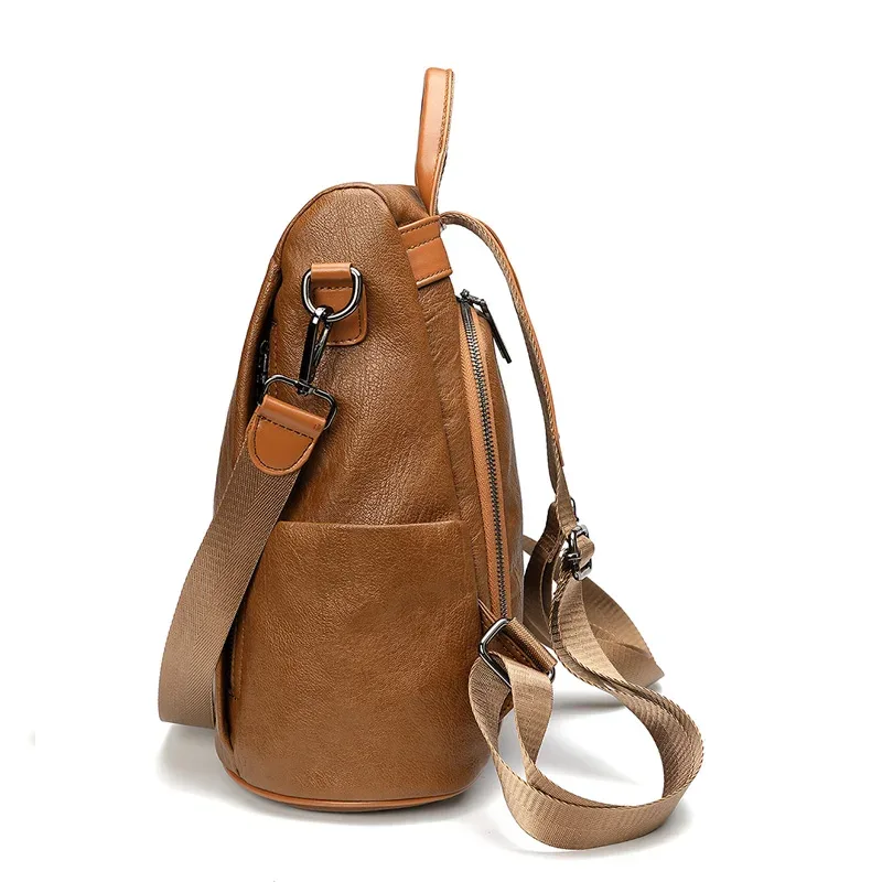 Sac à dos antivol marron pour femme, sac à main souple pour étudiant, sac à main pour fille, multifonctionnel, initié, école, MUNIWork