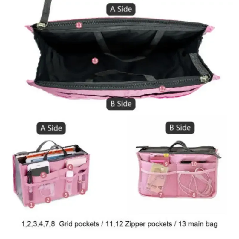 sac de rangement multifonctionnel à double fermeture éclair, grande capacité, pour l'organisation et le classement des articles de maquillage et de toilette.