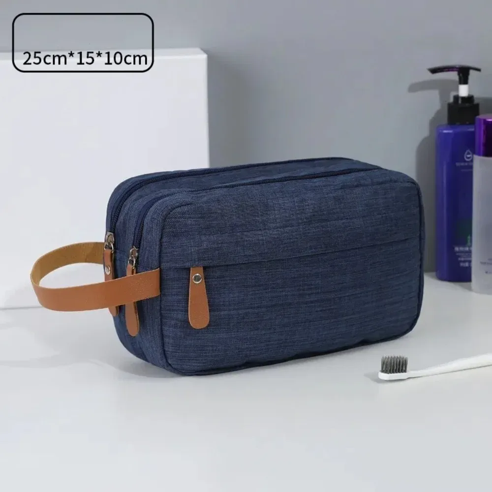 trousse de toilette de voyage couleur unie double couche portable pour homme avec compartiments grande capacité