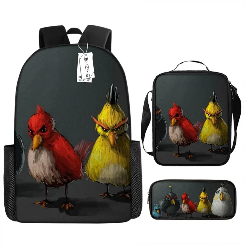 sacs d'école de luxe originaux et cool avec impression 3d angry birds, 3 pièces/ensemble, sac à dos pour ordinateur portable, sac à déjeuner, trousse à crayons