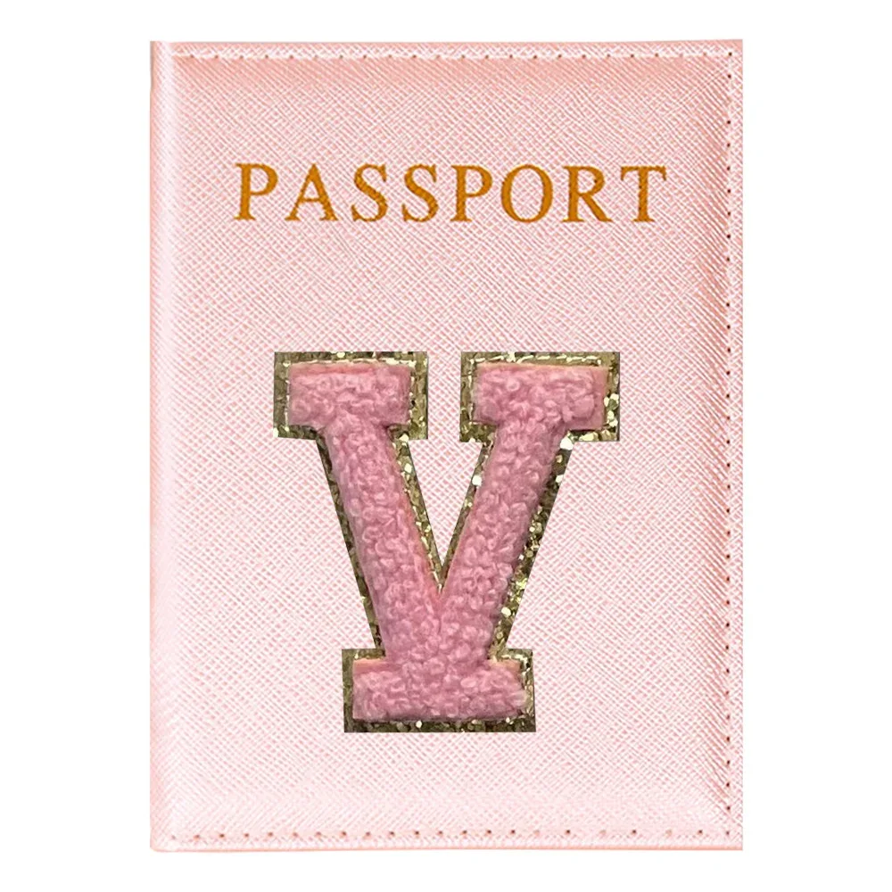 porte-passeport série lettres roses plan aérien accessoires de voyage couverture d'identité portable carte bancaire passeport affaires portefeuille en polyuréthane