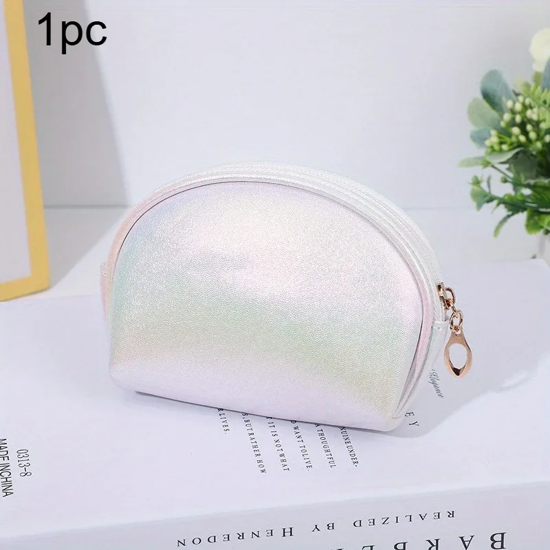 sac en forme de coquille, mini sac de maquillage, pochette cosmétique portable avec fermeture éclair pour femmes, rangement de voyage pour articles de toilette et organisateur de petits objets.