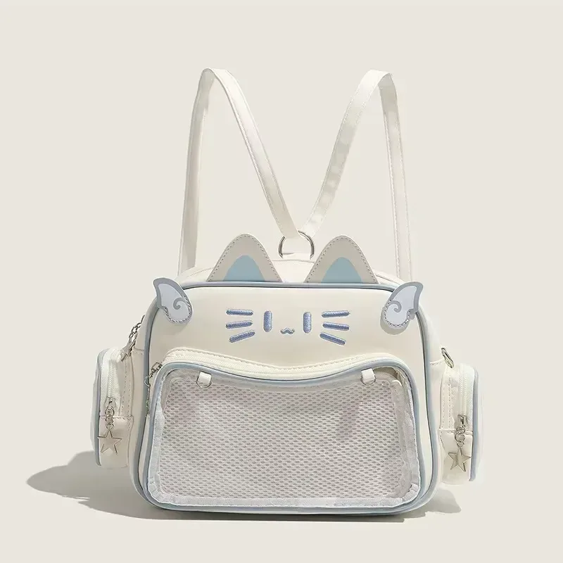 sac à dos chat argenté du japon y2k, sac d'école ita pour adolescent mignon, sac de voyage à poche transparente pour filles douces, femmes et garçons