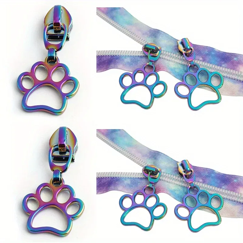 5 pièces sac à main pour animaux de compagnie motif imprimé patte vêtements extracteur de fermeture éclair couleur arc-en-ciel 5 # curseur de ceinture de sac à bandoulière avec languette de traction décorative en nylon