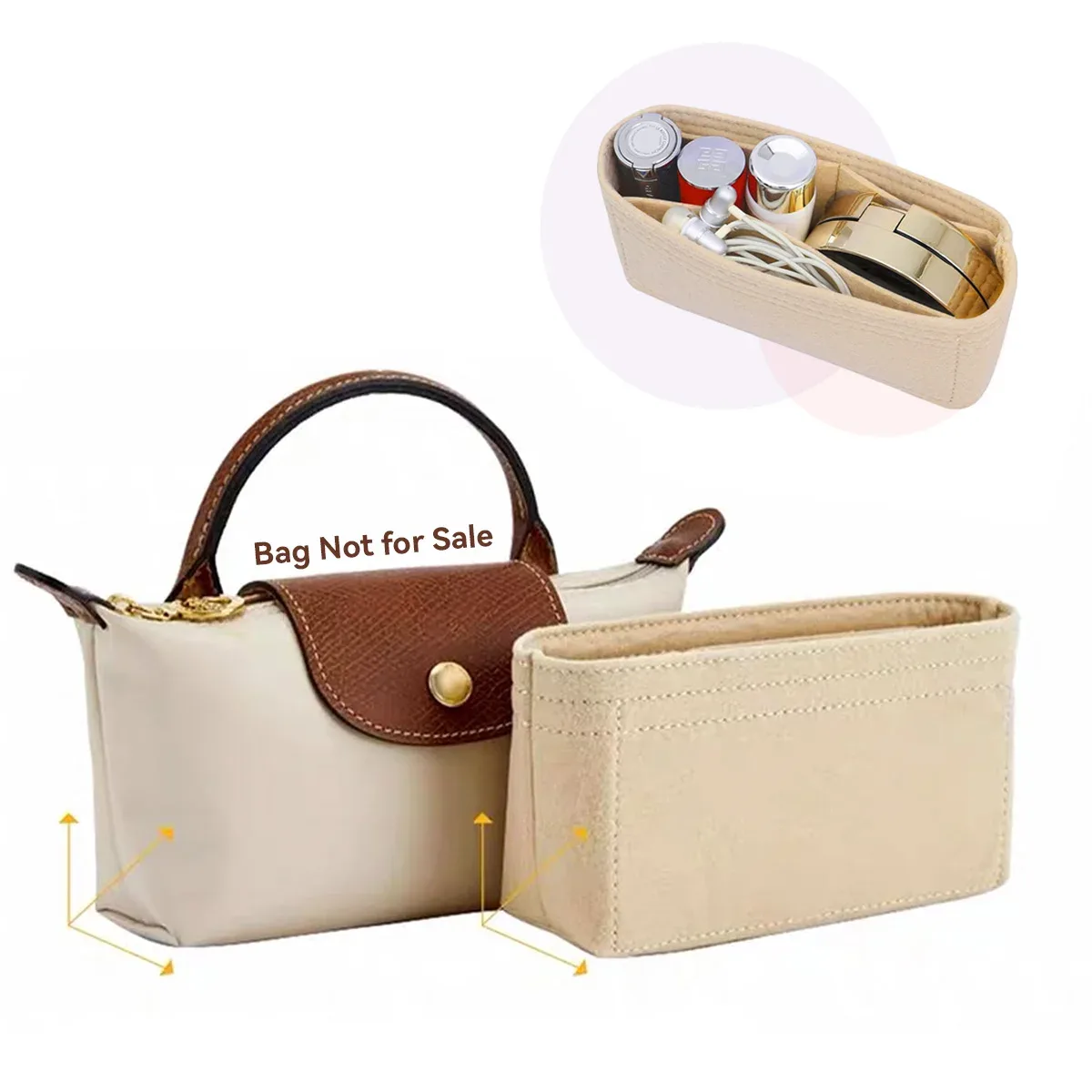 Organisateur de sac pour Longchamp, Mini sac de rangement, sac de doublure, sac à main en feutre, sac de doublure