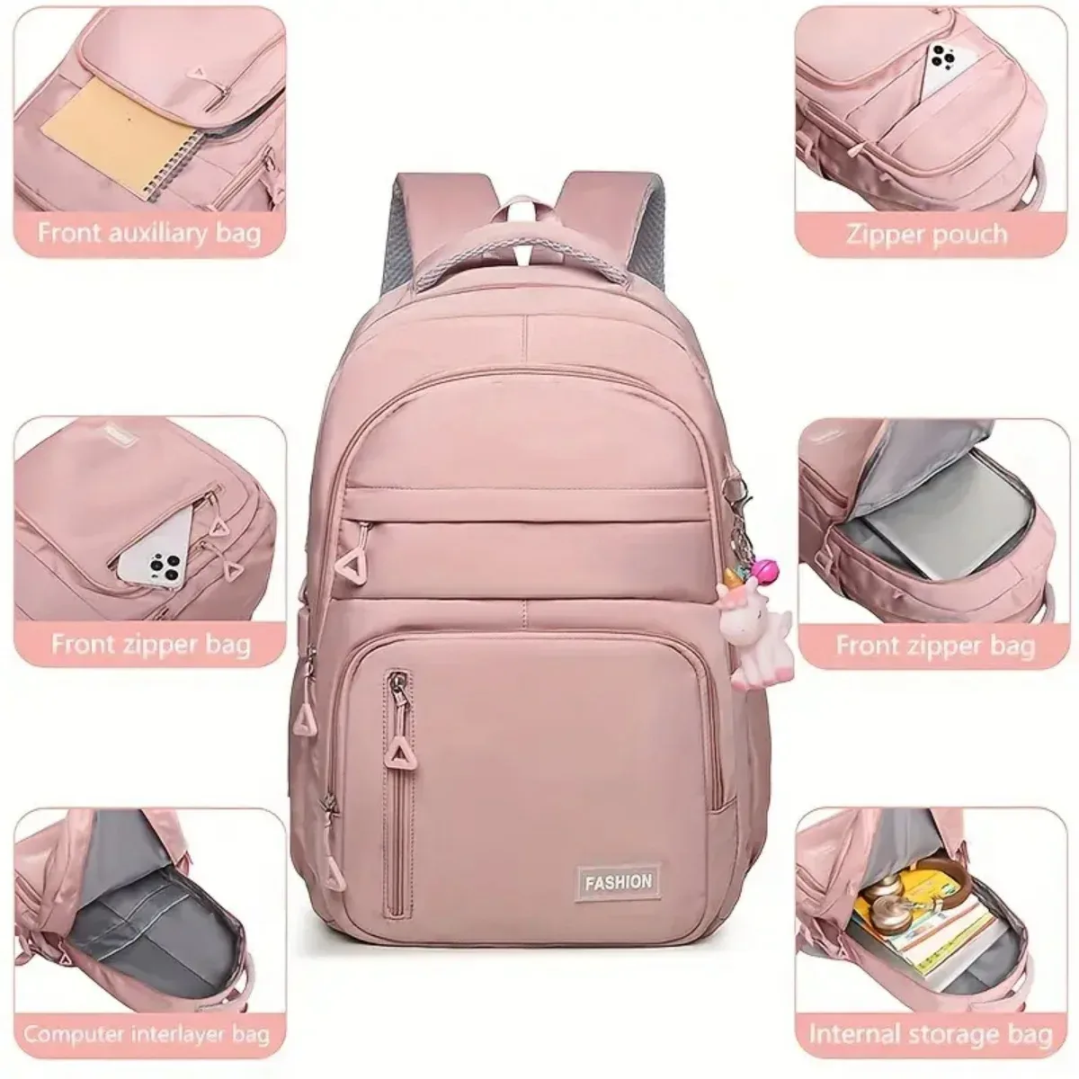 sac à dos unisexe en nylon, grande capacité, sangle réglable, fermeture éclair, léger, lavable, pour les voyages, les déplacements, l'école