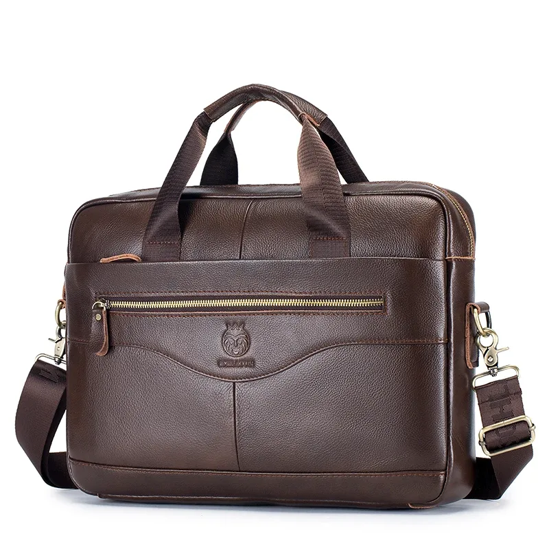 Porte-documents de luxe en cuir véritable pour homme, sac pour ordinateur portable 15,6 pouces, sac de bureau, sac pour ordinateur