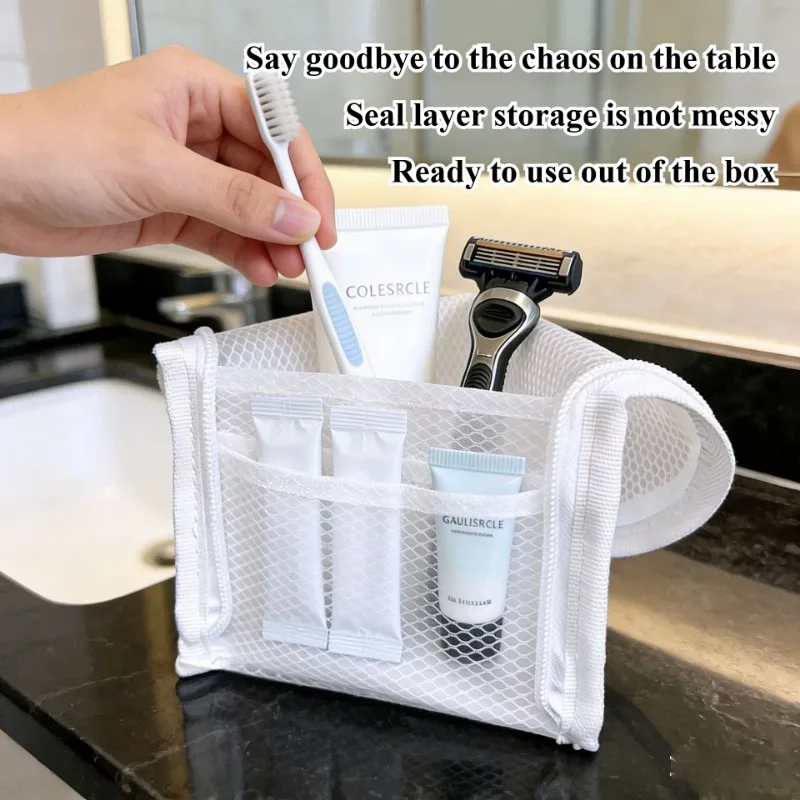 trousse de toilette en maille pour femme, organisateur de maquillage portable, étui de voyage étanche pour brosse à dents, pochette de beauté