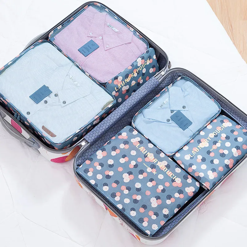 6/7 pièces ensemble organisateur de voyage sacs de rangement emballage multifonction cube sac pour vêtements bien rangé portable garde-robe valise pochette
