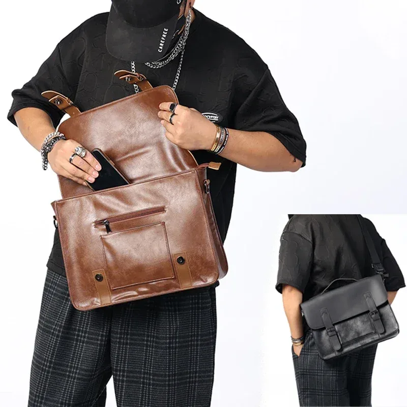 sac à main rétro en cuir pu pour homme, fourre-tout vintage, étui à bombes, business, bureau, ordinateur porta