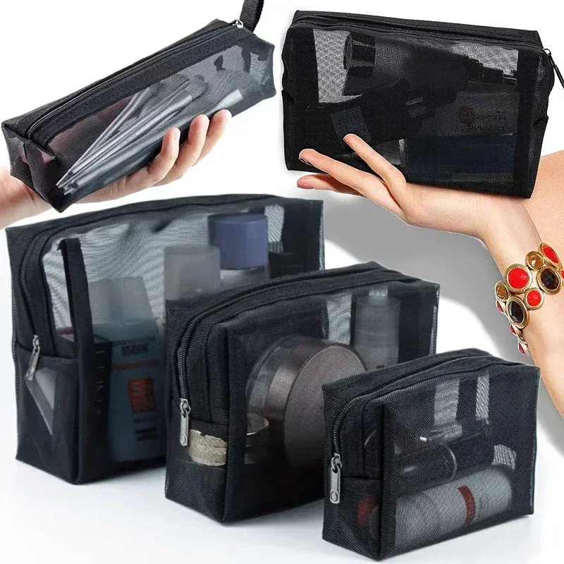 sac à cosmétiques en maille pour femmes, sac de rangement de voyage, organisateur de maquillage, pochette de maquillage portable, petite et grande trousse de toilette, étui de beauté