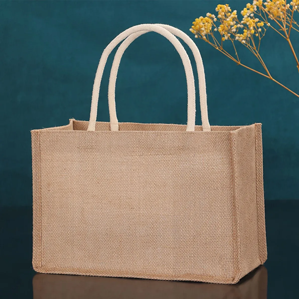 sacs fourre-tout en toile de jute vierge, sac à main de shopping de plage, sacs cadeaux vintage réutilisables avec poignée pour l'épicerie, artisanat, fêtes d'anniversaire