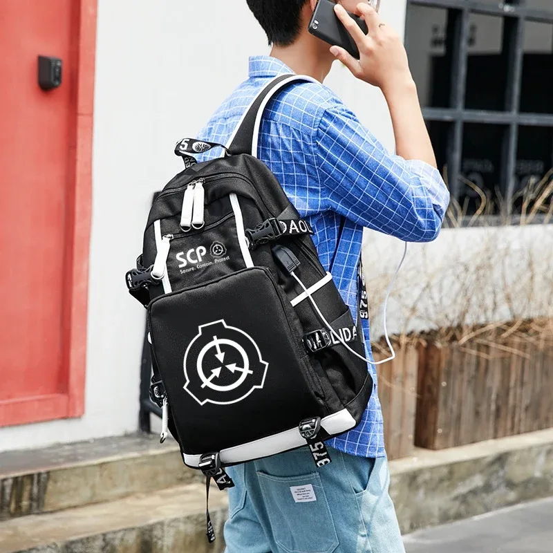 sac à dos scp foundation cartable noir, sacs d'école de dessin animé pour enfants adolescents, sac à dos de voyage scp, sacs initiés par ordinateur portable usb