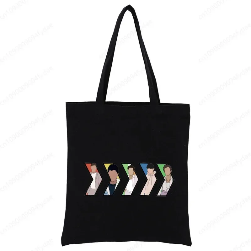 sac à bandoulière en toile pour femmes, sac à main personnalisé one direction, fourre-tout décontracté, réutilisable, grande capacité, sac de shopping noir