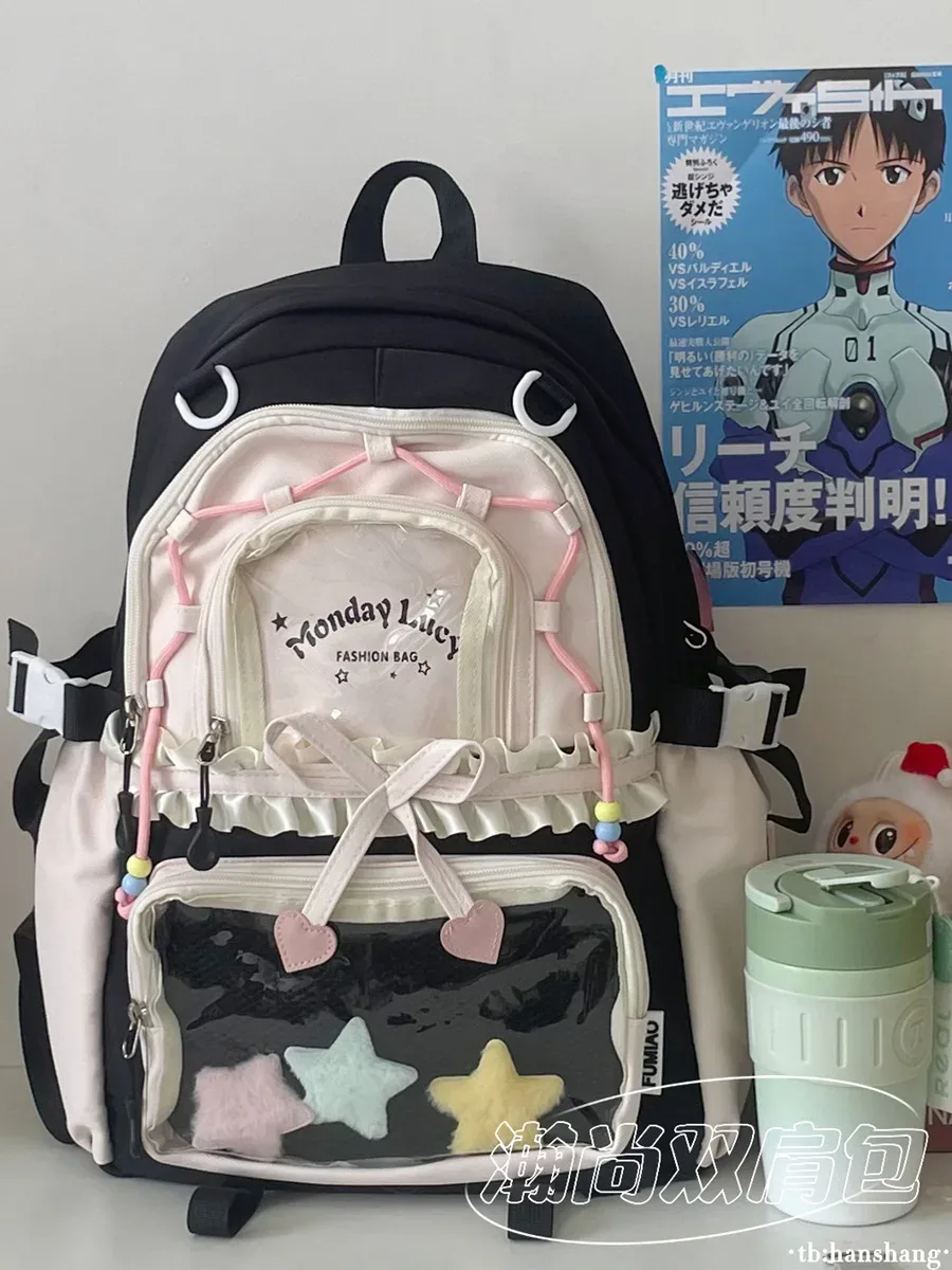 sac à dos itabag transparent macaron à couleurs contrastées, cinq couleurs, décor étoile mignon, en nylon, grande capacité, pour fille, usage quotidien et scolaire