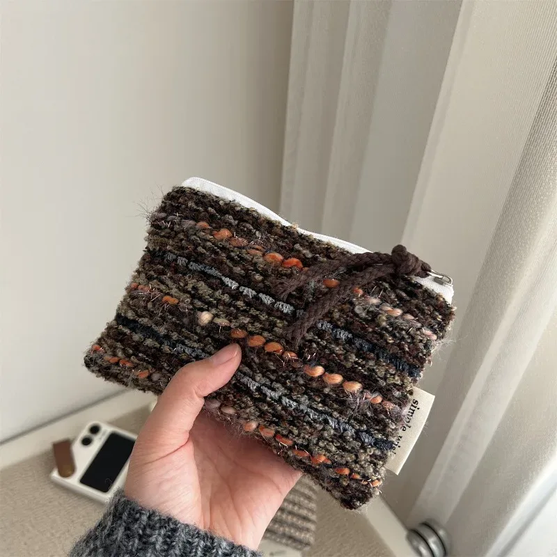 mini trousse à cosmétiques rétro à carreaux et rayures, organiseur de maquillage, pochette élégante, sac de rangement polyvalent pour femme, hiver