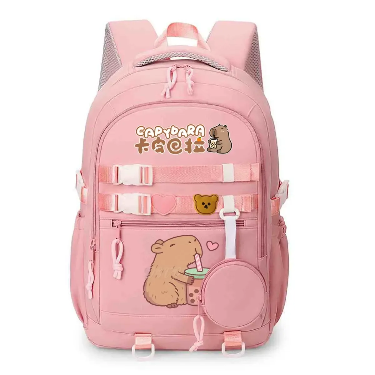 mignon dessin animé capybara bulle thé graphique école sacs à dos pour femmes filles ordinateur portable sac adolescent capybara amoureux cartable