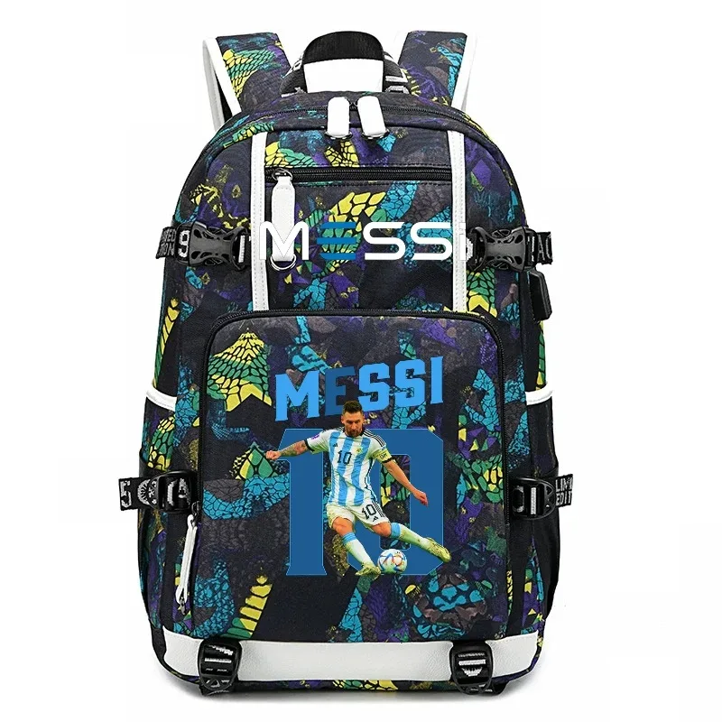 sac à dos de sport de football messi en tissu oxford avec fermeture à loquet, grande capacité, pour ordinateur portable, loisirs, voyage, école et étudiants