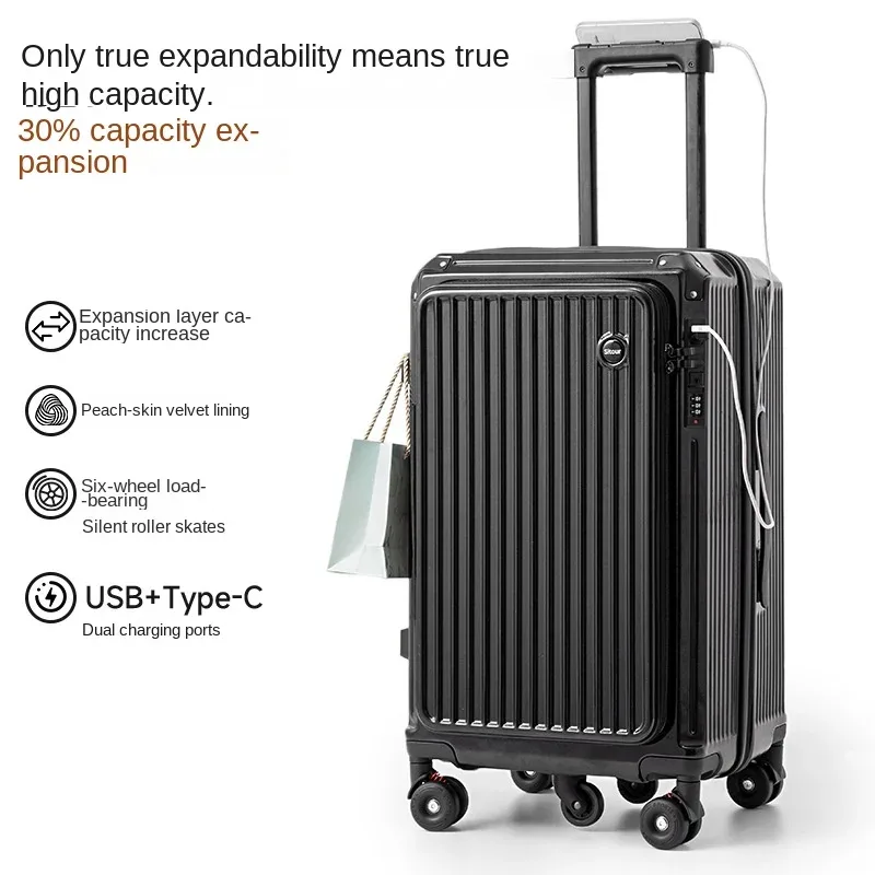 valise de voyage en pc anti-explosion avec fermeture éclair, 20-30 pouces, avec 5 roues auxiliaires, valise cabine à code 20 pouces, trolley