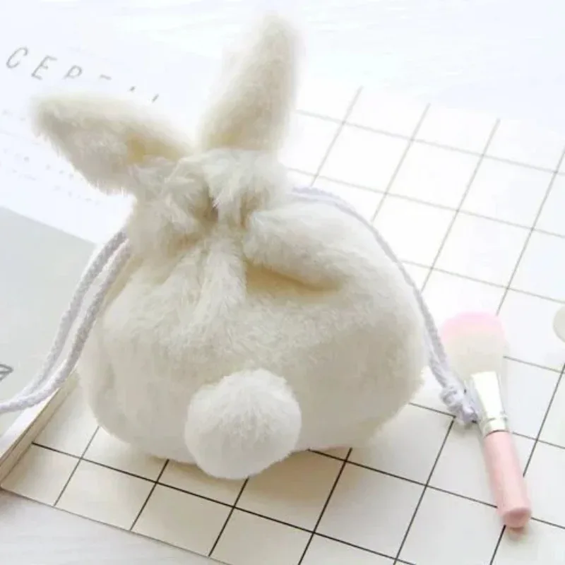 sac de rangement en peluche de dessin animé, trousse de maquillage, pochette à cordon avec oreilles de lapin, sac pour téléphone, porte-monnaie, sac de rangement multifonctionnel