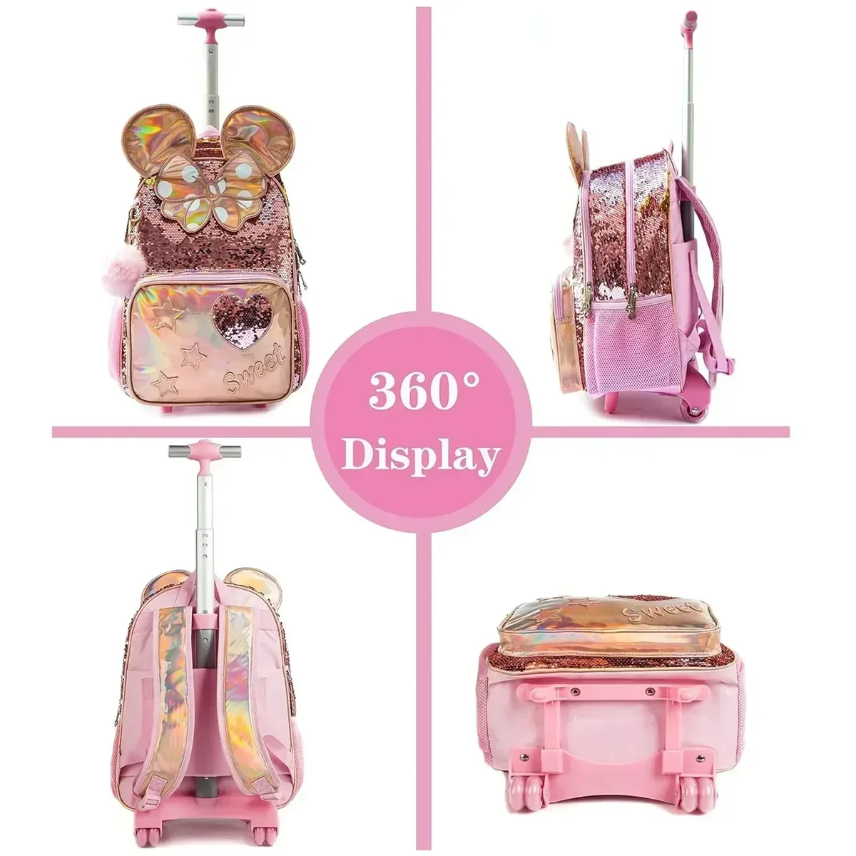 sac à dos roulant pour filles, pour enfants de l'école primaire, ensemble de sacs d'école à roulettes avec sac à déjeuner, sac à livres de voyage léger et durable mochila