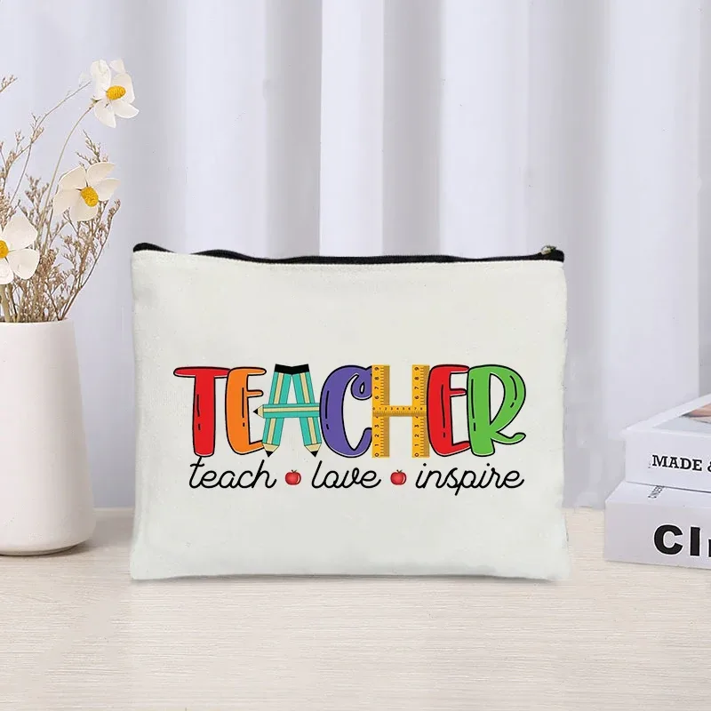 trousse à cosmétiques pour enseignants, sac de maquillage à fermeture éclair, boîte à crayons, rangement de rouge à lèvres, cadeaux de remerciement pour enseignants, retour à l'école, chimzipper