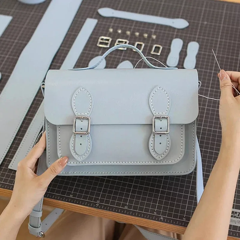 sac cambridge en cuir pu personnalisé, bricolage, couture à la main pour femmes, sac à bandoulière, kit semi-f