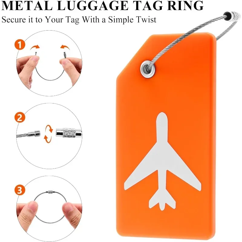 Lot de 8 étiquettes de bagages en silicone de couleurs assorties avec boucles en acier inoxydable, étiquettes de valise de voyage avec protection de la confidentialité TSA