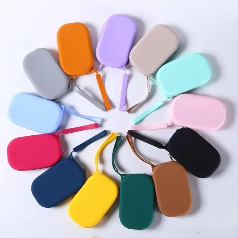 sac à fermeture éclair en silicone lisse, porte-écouteurs, portefeuille, organiseur de cosmétiques, porte-monn