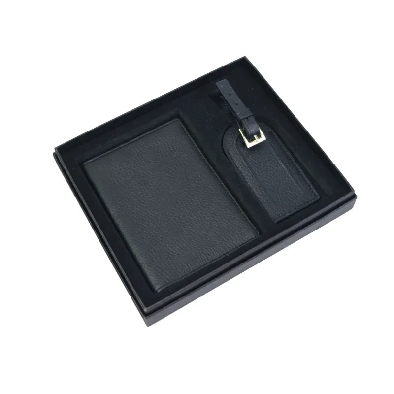 pebble style top layer of cowhide simple portable passport holder travel passport clip anti loss luggage tag gift box packaging
