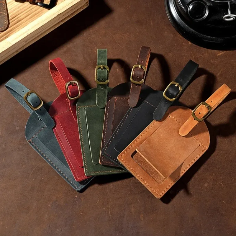 1 étiquette de bagage en cuir véritable pour femme et homme, accessoires de voyage, étiquettes de valise, étiquette nominative, d'adresse, pour bagages
