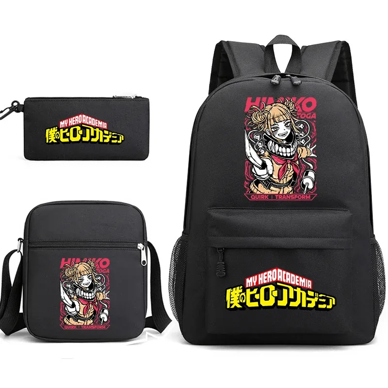 ensemble de sacs à dos scolaires imprimés my hero academia, 3 en 1, avec sac à bandoulière, trousse à crayons, pour garçons, filles, enfants