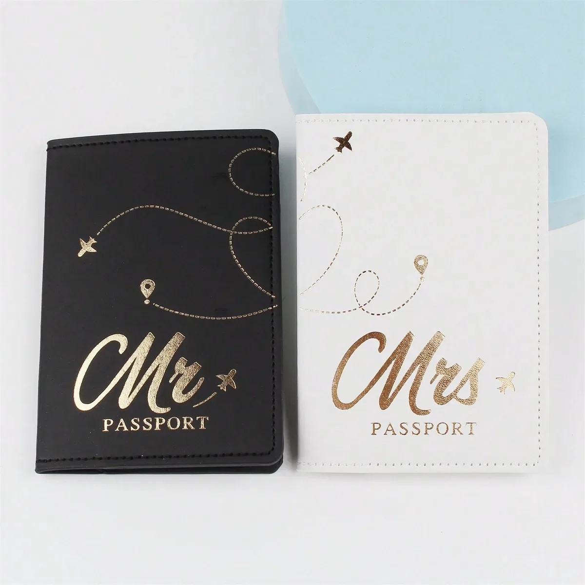 2 pièces/ensemble nouveau porte-passeport en cuir pu mr & mrs, porte-cartes, accessoires de voyage légers, portefeuille, cadeau pour les amoureux