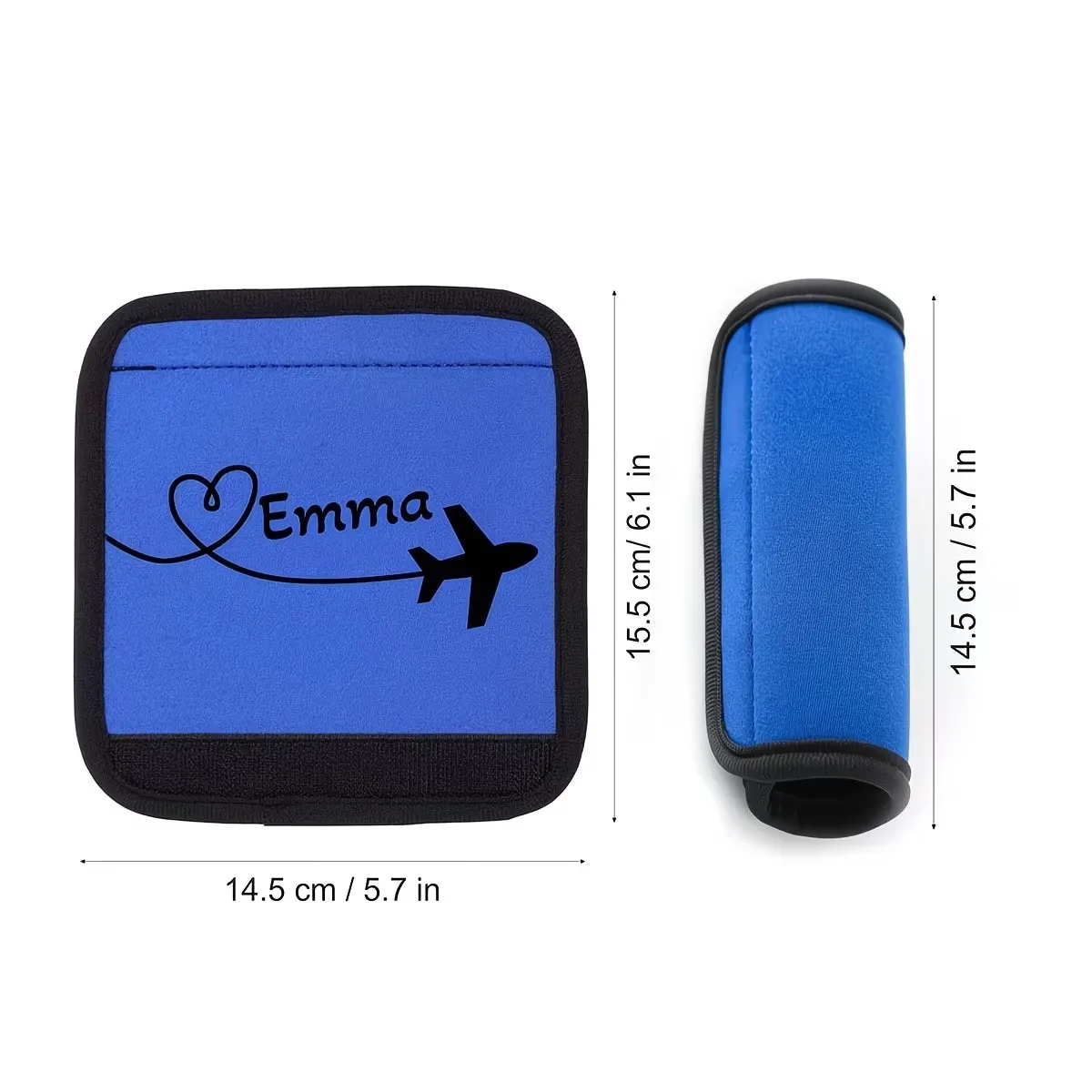 housse personnalisée, housse de protection pour poignée de bagage à motif cœur d'avion, housse de protection pour poignée de bagage avec texte personnalisé, cadeau de vacances personnalisé