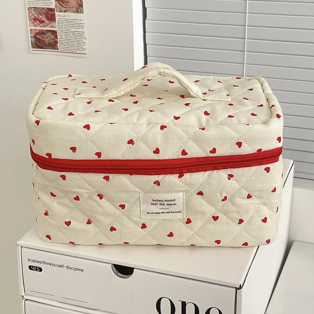 sac de maquillage matelassé tendance pour femme, grande capacité, trousse de toilette, pochette de rangement cosmétique, sac à main, sac de maquillage zippé pour femme