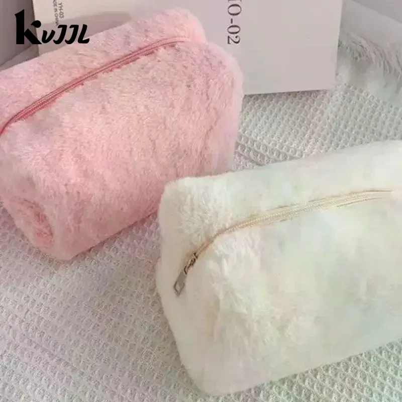 sacs de maquillage en peluche pour femmes, sac à cosmétiques de voyage souple, étui de rangement pour dames et filles