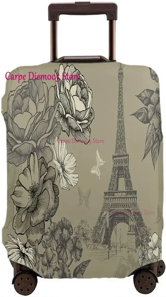 juste de valise de voyage tour eiffel paris avec fleurs roses, housse de protection des bagages, convient aux valises de 18 à 32 pouces