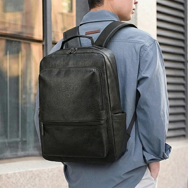 sac à dos en cuir pu pour hommes, grande capacité, sac pour ordinateur portable, adapté aux ordinateurs portables, sac de voyage classique et décontracté pour le travail et les étudiants