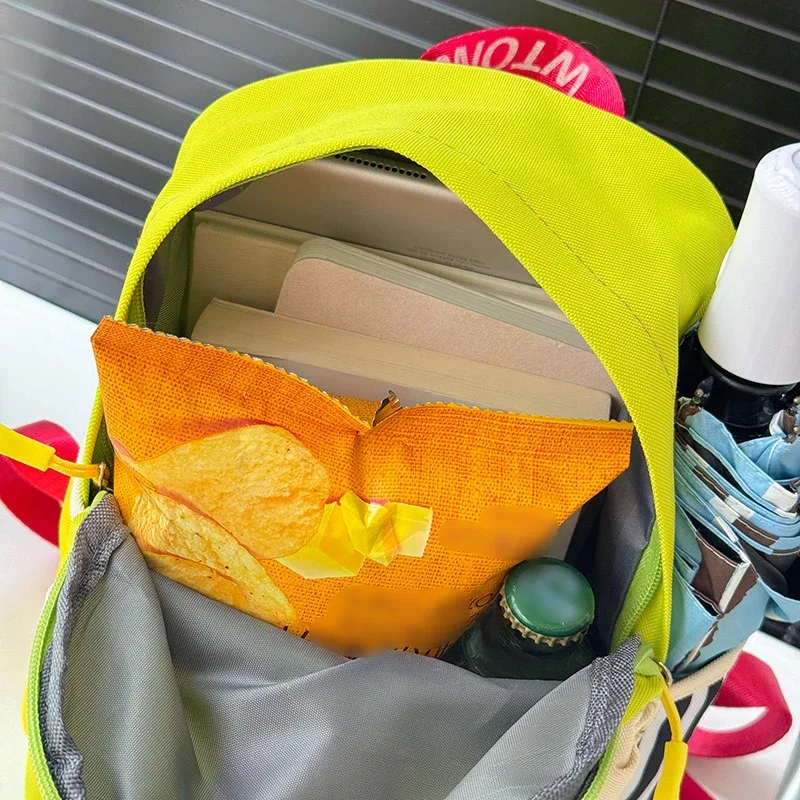sac à dos brodé personnalisé, nouveau modèle, design color-block dopamine, motif dessin animé mignon, sac à dos tendance, sac à dos décontracté
