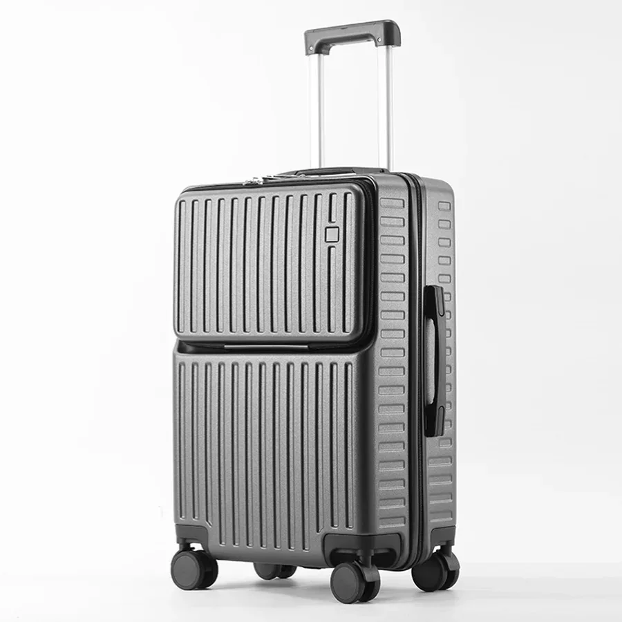 porte-bagages à main à ouverture frontale, support de téléphone caché, compartiment humide/sec, 20 pouces abs + pc, valise multifonctionnelle, porte-gobelet, crochet latéral