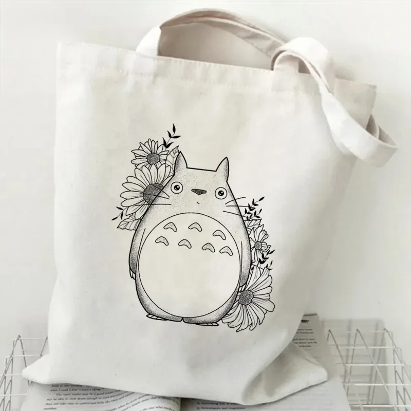 femmes dessin animé eco réutilisable sac à provisions femme épaule shopper sac fourre-tout studio ghibli collège sac à main rétro grandes dames