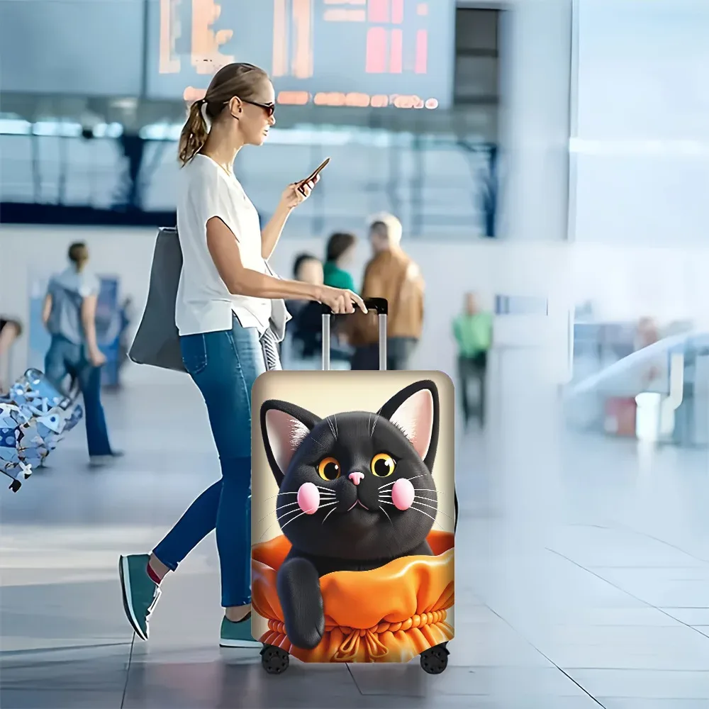 1 housse de bagage imprimée chat noir mignon pour bagages de 18 à 32 pouces ; accessoires de voyage anti-poussière et élastiques pour une protection efficace