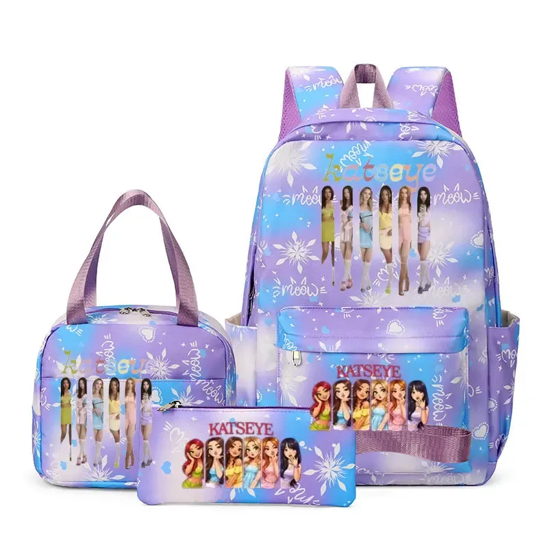 sacs à dos katseye à imprimé amusant, ensemble de 3 pièces, sacs d'école en nylon pour ordinateur portable pour femmes, pour adolescentes, garçons, étudiants, enfants, kawaii