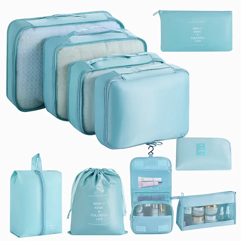 ensemble de rangement de voyage : sacs de rangement pour vêtements, chaussures, articles de toilette et maquillage, grande capacité, valise portable, sac de classification