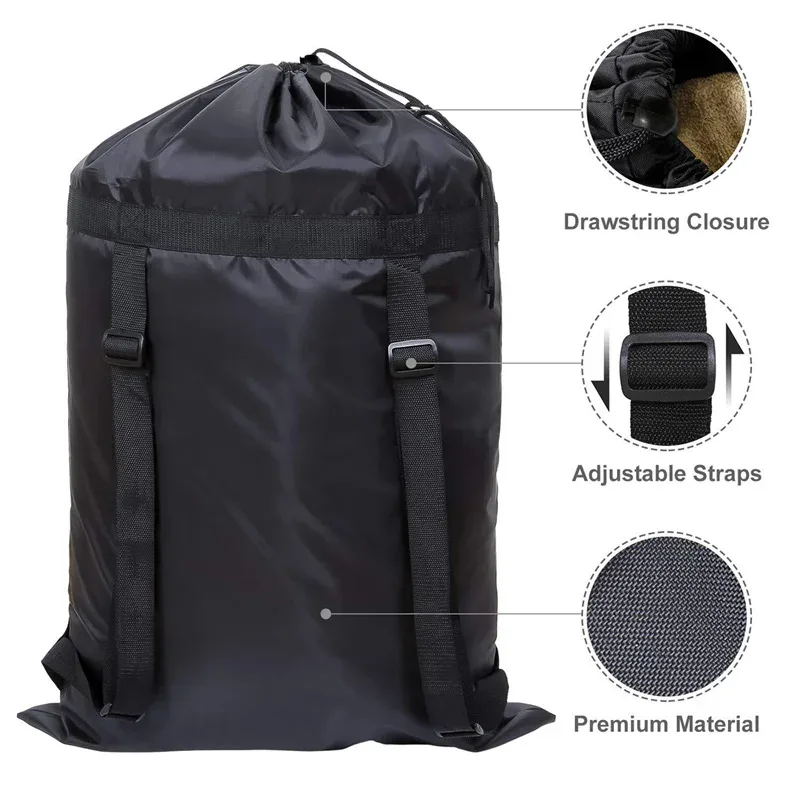 sac à dos imperméable en polyester noir, taille unique, sac à linge, camping, voyage, sport, grand sac de rangement pour vêtements, ditty bags