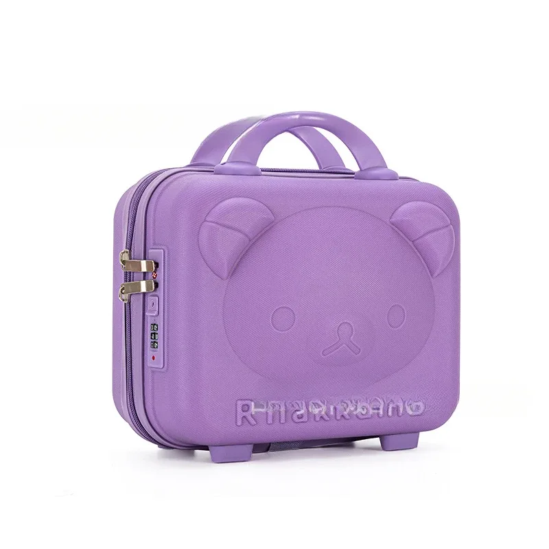 trousse de maquillage tête d'ours, boîte à mot de passe pp, valise de 14 pouces, bagage de dessin animé, cadeau de compagnon de mariage, rangement portable, étui de voyage