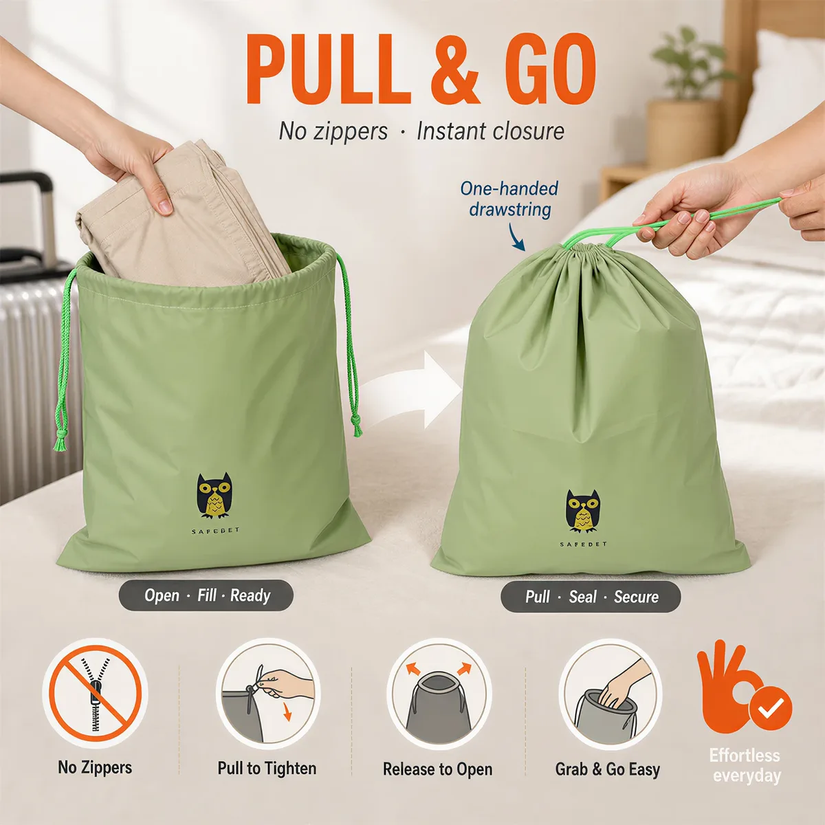 lot de 8 sacs de rangement imperméables avec cordon de serrage et motifs de dessins animés distinctifs, sacs de voyage pour vêtements