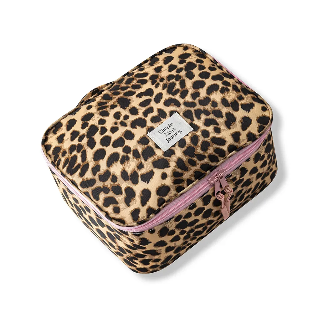 trousse de maquillage léopard, organiseur de voyage pour vêtements et articles de toilette, grande capacité, étanche, portable pour femmes, voyages d'affaires, bagages